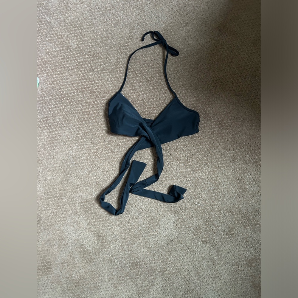 Aerie Black Cross Tie Bikini Top Size S